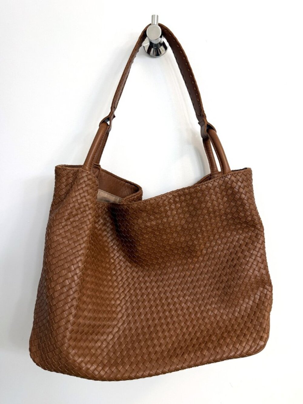 The Sak Los Feliz Large Tote Woven Leather Cognac Slouchy Shoulder Bag Hobo